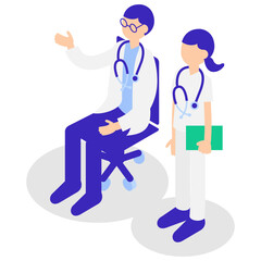 医師と看護師のアイソメトリックイラスト