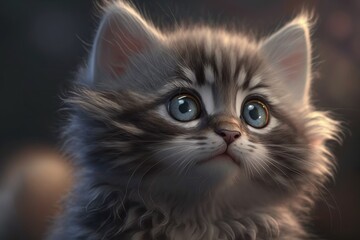 Cute cat close-up. Illustration. 3d. Generated by AI.