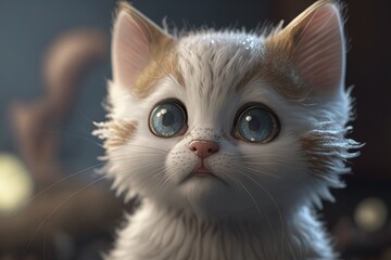 Naklejka na ściany i meble Cute cat close-up. Illustration. 3d. Generated by AI.