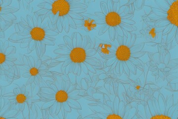 colorful daisy flower collection. Nature elements isolated on blue background. Generative AI