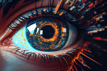 Extreme close up of a cybernetic eye - Generative AI illustration