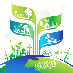 Ecology.Green cities help the world with eco-friendly concept ideas.vector illustration