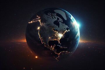 Naklejka premium Earth from space night lights concept created with generative AI