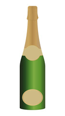 Green  bottle of champagne with label on white transparent background  