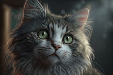 Cute cat close-up. Illustration. 3d. Generated by AI.