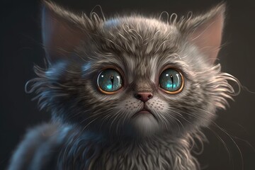 Cute cat close-up. Illustration. 3d. Generated by AI.
