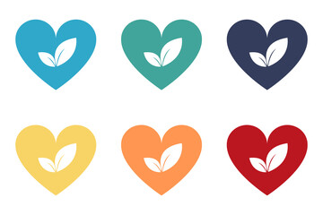 Heart with leaf. Set of illustrations