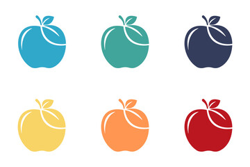 Apples set. Flat design green, red and yellow apple on a white background. Illustration.