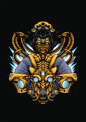 gheisa with wolf mechanical handrawn