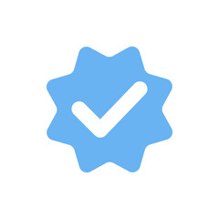 Blue check mark icon. Isolated tick symbol, checklist sign, approval badge.