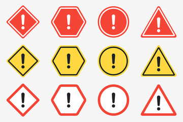 Exclamation mark of warning attention icon. Caution sign collection. Attention vector icon.