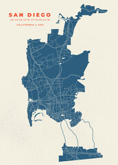 San Diego map vector poster and flyer