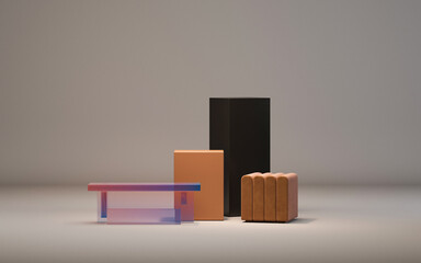 3D background, podium display. Natural brown, beige banner backdrop with light and shadow. Product promotion Beauty cosmetic, nature stone panel. 3D render pedestal podium on orange background.
