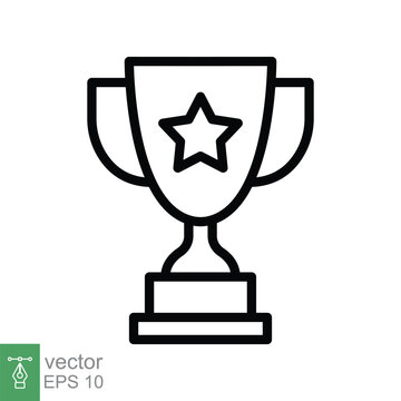 Trophy cup star line icon. Simple outline style for app and web design element. Winner, award, champ, contest, won concept. Vector illustration isolated on white background. EPS 10.