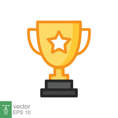 Trophy cup star flat icon. Simple filled outline style for app and web design element. Winner, award, champ, contest, won concept. Vector illustration isolated on white background. EPS 10.