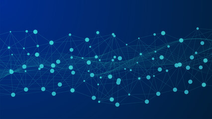Dots and lines connection for abstract futuristic network on blue technology background.