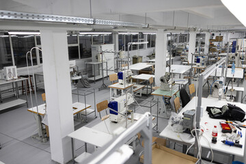 Interior of a modern factory for the production of clothing and accessories