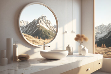 Luxury bathroom in the Alps with minimalist design , generated by IA 