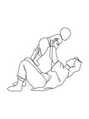 Continuous one line drawing of mom holding baby. Vector illustration.