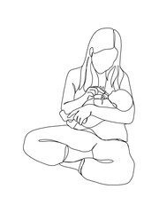 Continuous one line drawing of mom holding baby. Vector illustration.