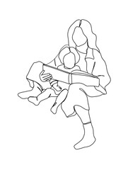 Continuous one line drawing of mom holding baby. Vector illustration.