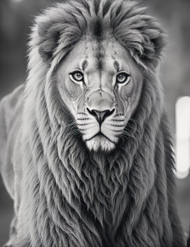 Power! A lion in a close up / Black and white / Close up photo / Stands for success, strength business and coaching / Lioness lion pride