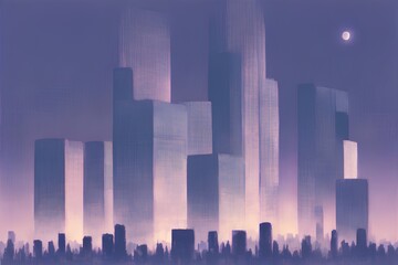 Obraz na płótnie Canvas sunset in the city color illustration