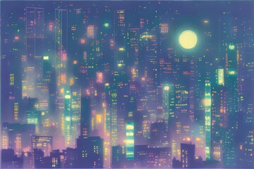 Fototapeta na wymiar sunset in the city color illustration