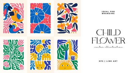 Floral abstract elements. Botanical composition. Modern trendy Matisse minimal style. Floral poster, invite. Vector arrangements for greeting card or invitation design © KozyPlace