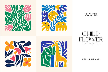 Obraz na płótnie Canvas Floral abstract elements. Botanical composition. Modern trendy Matisse minimal style. Floral poster, invite. Vector arrangements for greeting card or invitation design