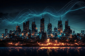 City skyline at night,  Generated AI