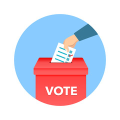 Ballot papers in the ballot box. Show your power with elections. Vector illustration.