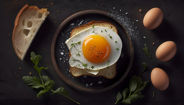 delicious breakfast, with toast, baicon fried eggs, generative ai