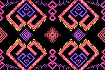 geometric colorful elements seamless pattern with black background. designed for background, wallpaper, clothing, wrapping, fabric, Batik, decorating, embroidery style