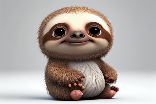 Cute Sloth Cartoon 3D Character. Generative AI