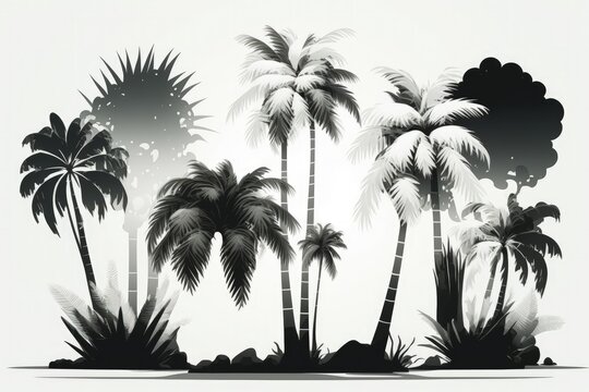 Isolated palm trees. Banner, poster, or photo editing purposes. Illustration. Generative AI