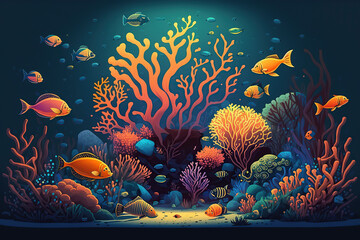 Beautiful coral reef full of life, fish and underwater plants, concept, created with Generative AI