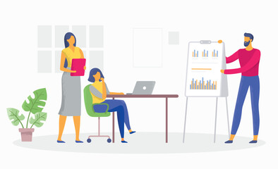 Business people in office, report and presentation