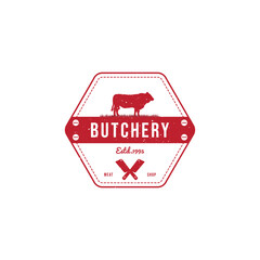 Butchery meat shop vintage logo design template