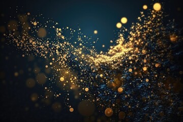 Naklejka na ściany i meble Golden Holiday Magic: Abstract Dark Blue and Gold Particle Background with Shimmering Bokeh and Sparkling Shine