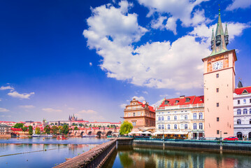 Prague's Castle Hrad and Charles Bridge: iconic landmarks. Czech Republic