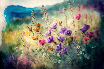 Plakat Impressionistic painting of flowers, generative ai