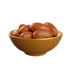 3d Dates In A Bowl. icon isolated on white background. 3d rendering illustration