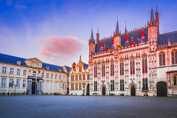 Fototapeta premium Bruges, Belgium. Burg, historic square with Gothic and Renaissance buildings in West Flanders.