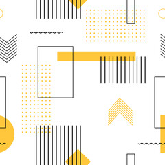 Vector illustration. Geometric seamless background. Memphis pattern. Flat concept. Fashion 80s, 90s. Retro funky graphic. Vintage print illustration element. Repeat banner. Minimalist color backdrop