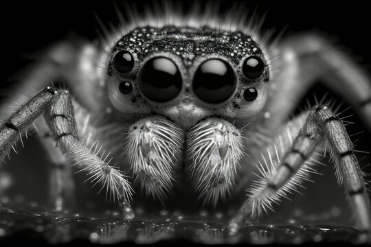 Extremely high resolution macro photograph of a Jumping spider (family Salticidae); excellent clarity in the head and eyes. This spider is native to Thailand, Asia. Use a macro lens to capture the sce