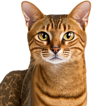 Ravishing adorable cheetoh cat portrait on white isolated background.