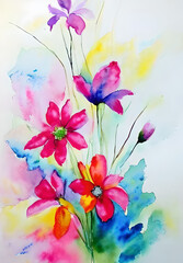 Beautiful flowers watercolor painting wallpaper. AI generated illustration