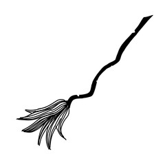 Cartoon witch broom. Halloween magic broom. Vector illustration in cartoon doodle style isolated on white background.