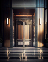 Obraz na płótnie Canvas Entrance door luxury of business office building, Hotel lobby, apartment, Generative AI